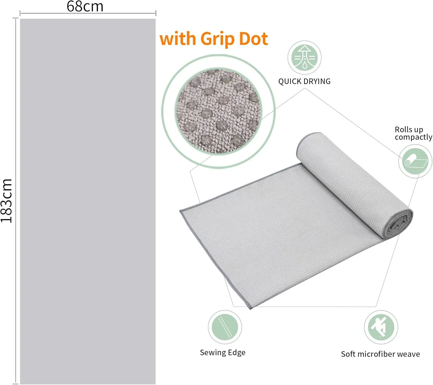 2 Pack Hot Yoga Towel with Grip DotStickyfiber Yoga Mat Towels Non Slip for Hot Yoga,Absorbent Microfiber Sweat Anti-Slip Cover,Bikram,Pilates,Exercise,Fitness