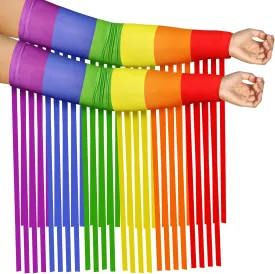 4 Pcs Gay Pride Fringe Sleeves Rainbow Arm Warmer Fringe Rave Outfits for Women Men Pride Events