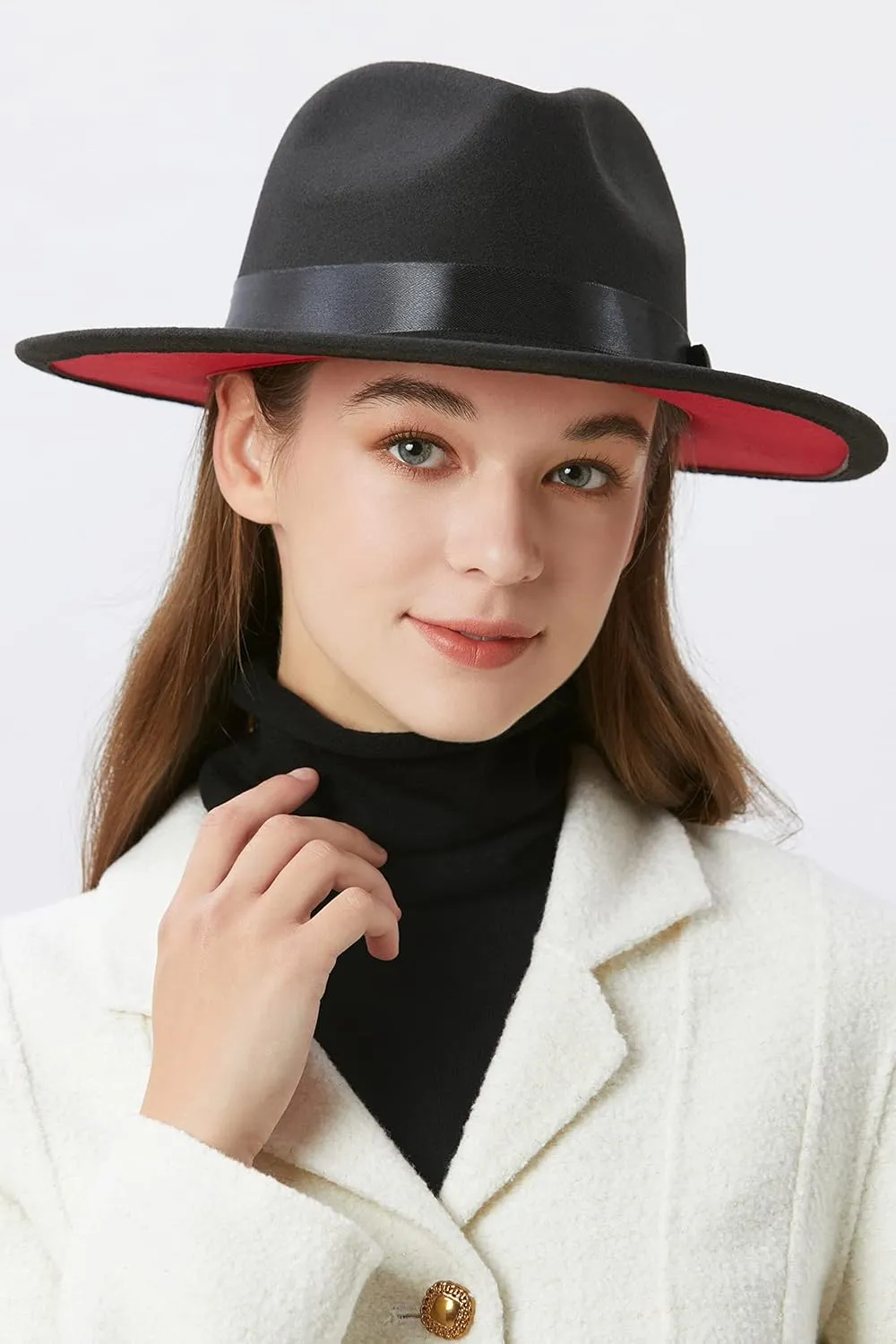 BABEYOND 1920s Fedora Hat for Men Gatsby Wide Brim Fedora Hat Felt Panama Cap with Band for Women Men