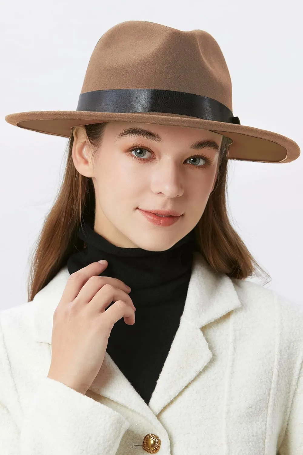 BABEYOND 1920s Fedora Hat for Men Gatsby Wide Brim Fedora Hat Felt Panama Cap with Band for Women Men