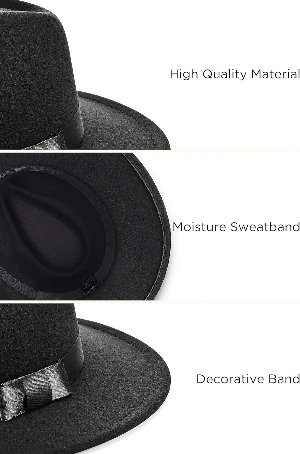 BABEYOND 1920s Fedora Hat for Men Gatsby Wide Brim Fedora Hat Felt Panama Cap with Band for Women Men
