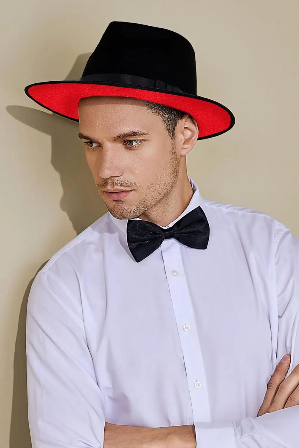 BABEYOND 1920s Fedora Hat for Men Gatsby Wide Brim Fedora Hat Felt Panama Cap with Band for Women Men