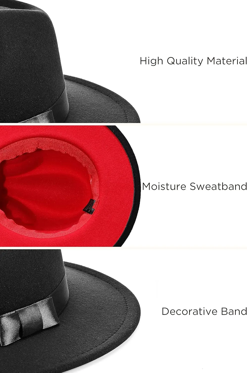 BABEYOND 1920s Fedora Hat for Men Gatsby Wide Brim Fedora Hat Felt Panama Cap with Band for Women Men