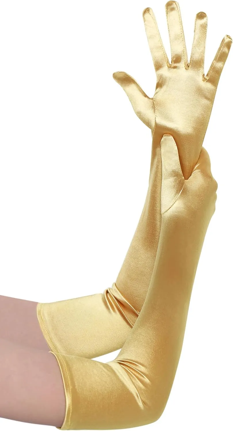 BABEYOND Long Opera Party 1920s Satin Tea Party Gloves Costume Stretchy Adult Size Elbow Length Bridal Gloves