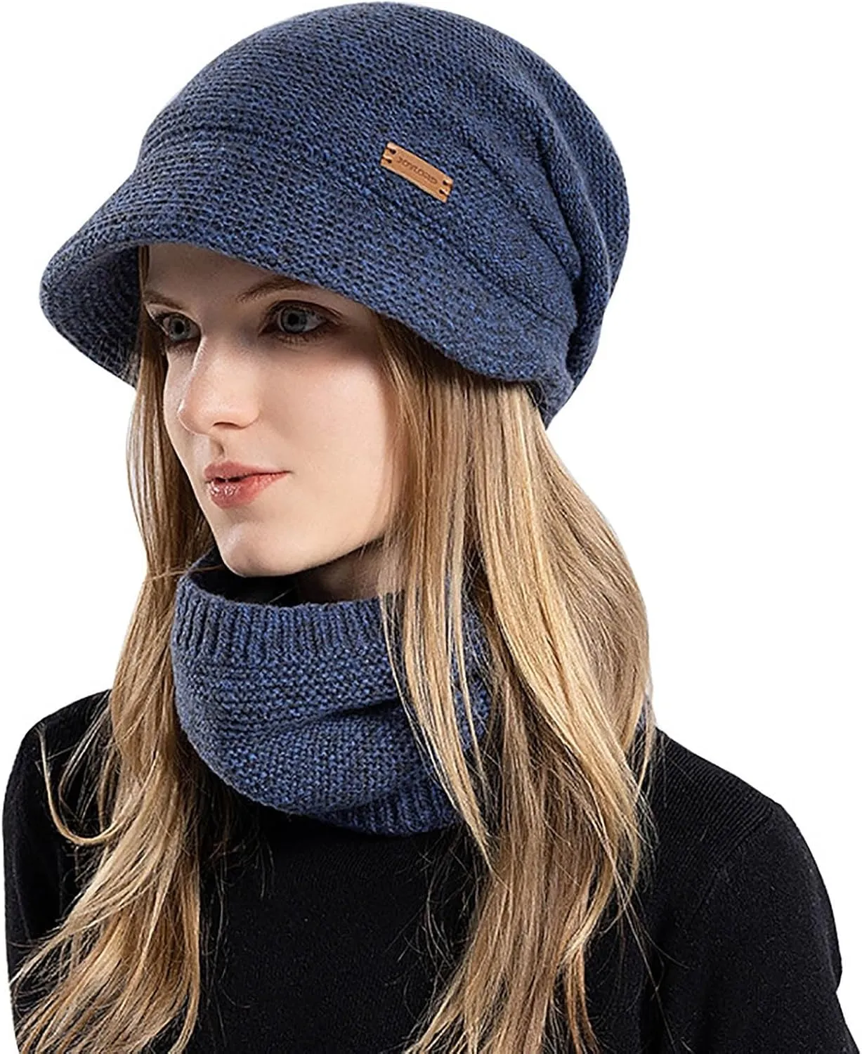 Beanie for Men Women Winter Cable Sherpa Fleece Lined Ribbed Beanie Outdoor Fleece Beanie Plain Knit Beanies