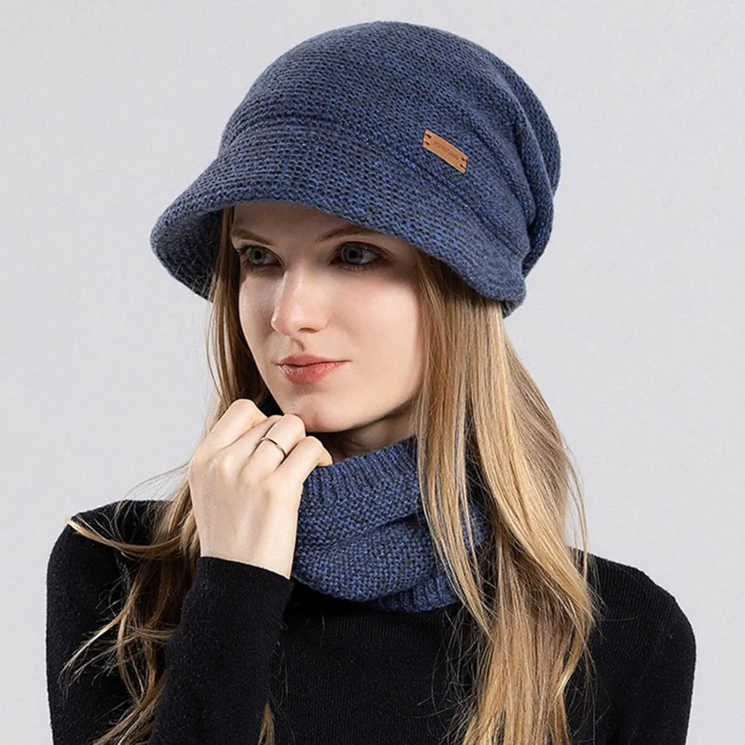 Beanie for Men Women Winter Cable Sherpa Fleece Lined Ribbed Beanie Outdoor Fleece Beanie Plain Knit Beanies