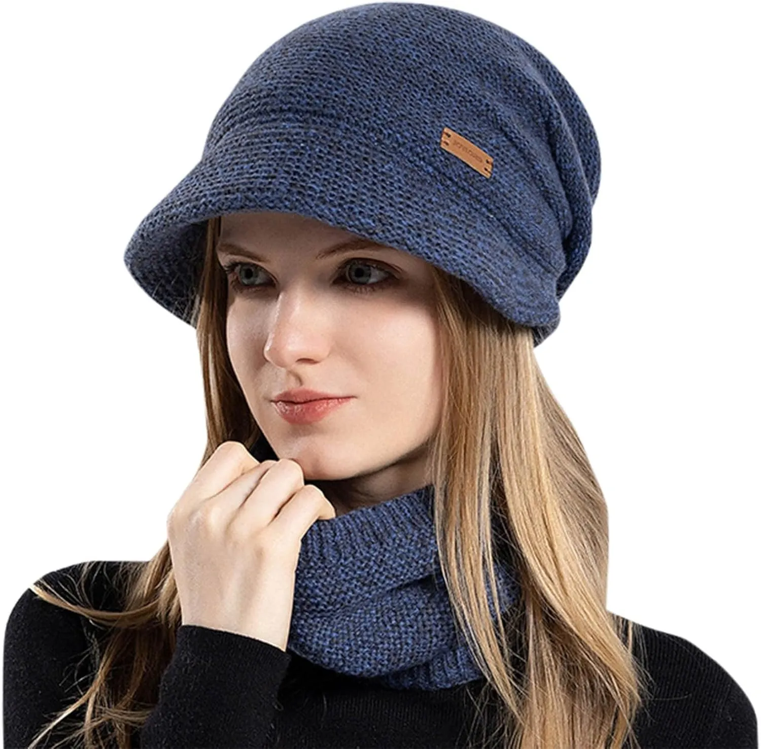 Beanie for Men Women Winter Cable Sherpa Fleece Lined Ribbed Beanie Outdoor Fleece Beanie Plain Knit Beanies