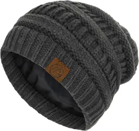 Beanies Women Satin Lined Beanie Winter Hats for Women Silk Lined Slouchy Beanie for Winter Warm Knit Cuffed Beanie Hat