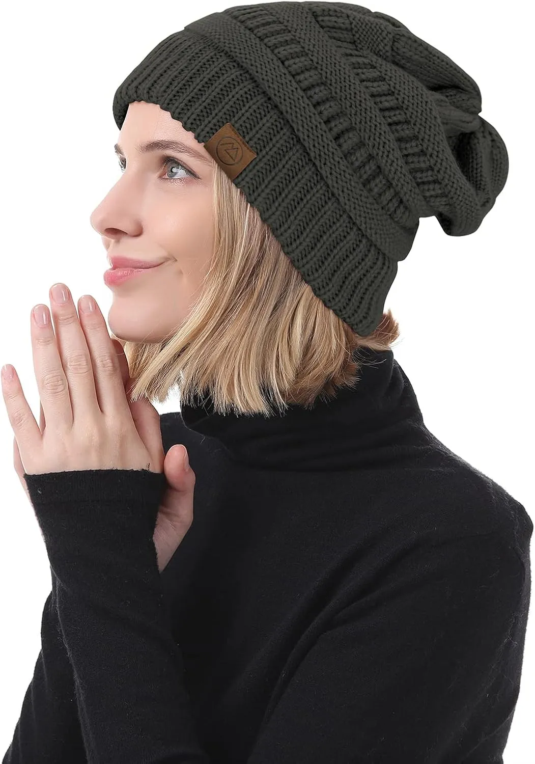Beanies Women Satin Lined Beanie Winter Hats for Women Silk Lined Slouchy Beanie for Winter Warm Knit Cuffed Beanie Hat