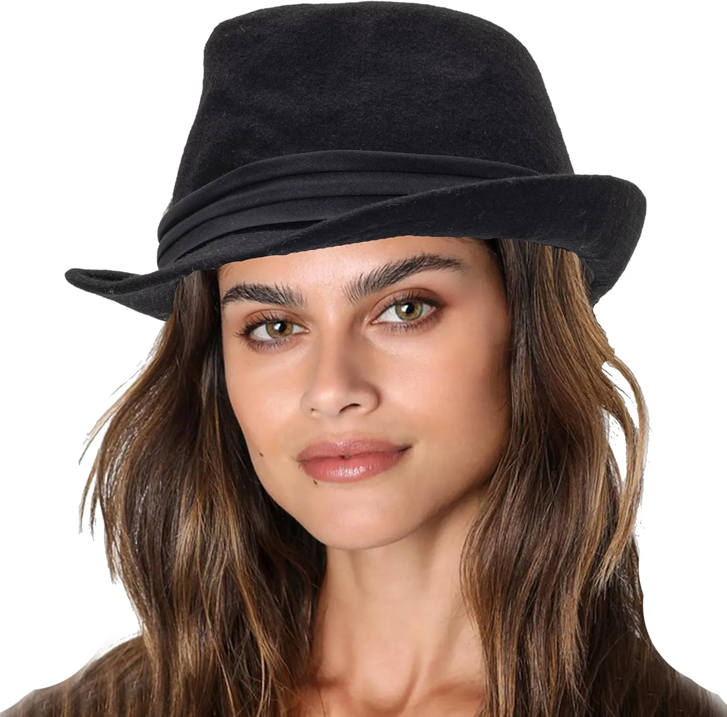 Classic Manhattan Fedora Hat Felt Trilby Short Brim Bowler Hat for Mens Womens 23"