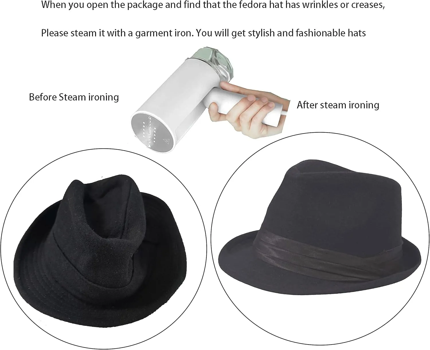 Classic Manhattan Fedora Hat Felt Trilby Short Brim Bowler Hat for Mens Womens 23"