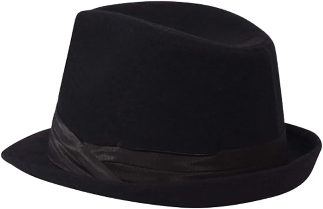 Classic Manhattan Fedora Hat Felt Trilby Short Brim Bowler Hat for Mens Womens 23"