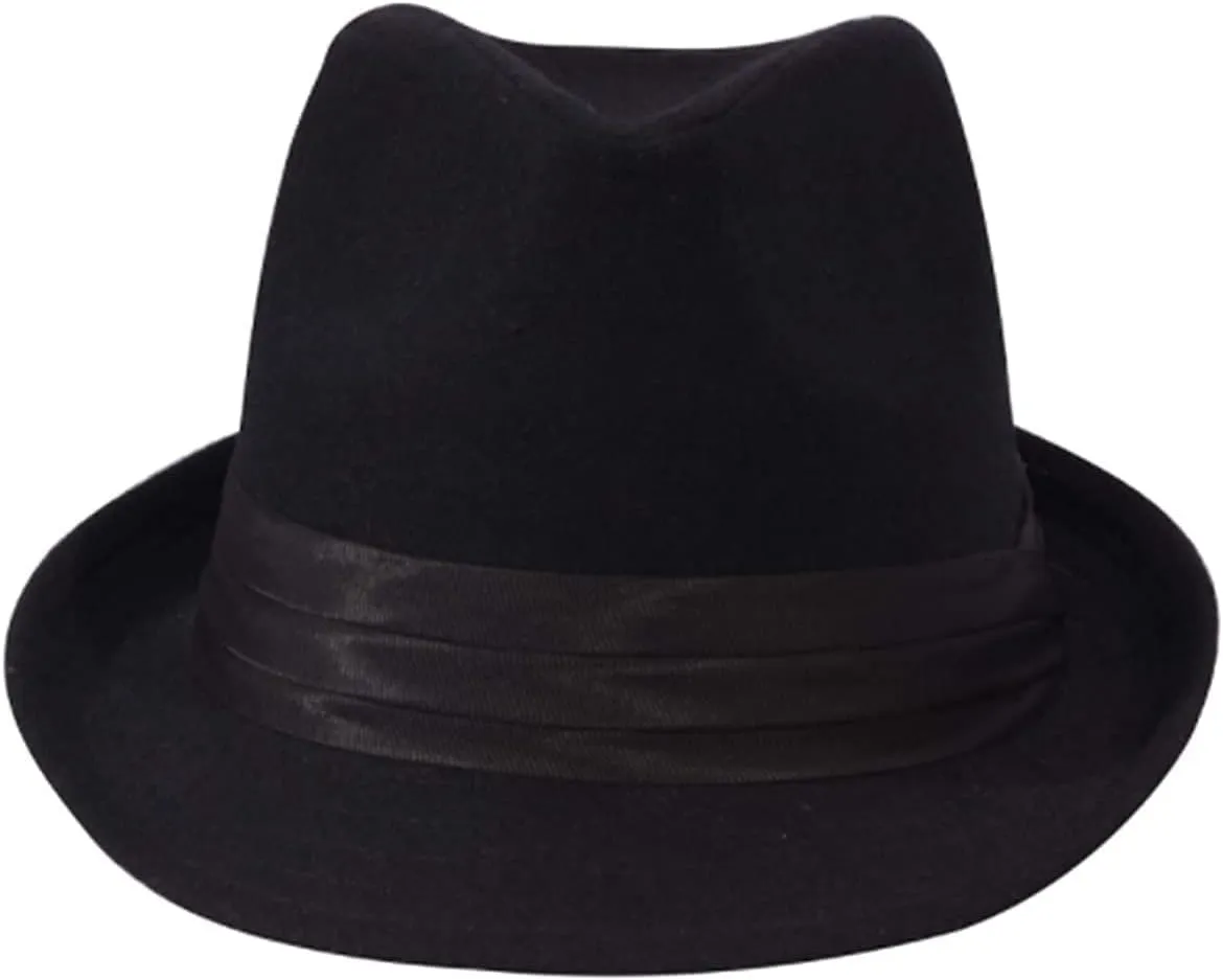 Classic Manhattan Fedora Hat Felt Trilby Short Brim Bowler Hat for Mens Womens 23"