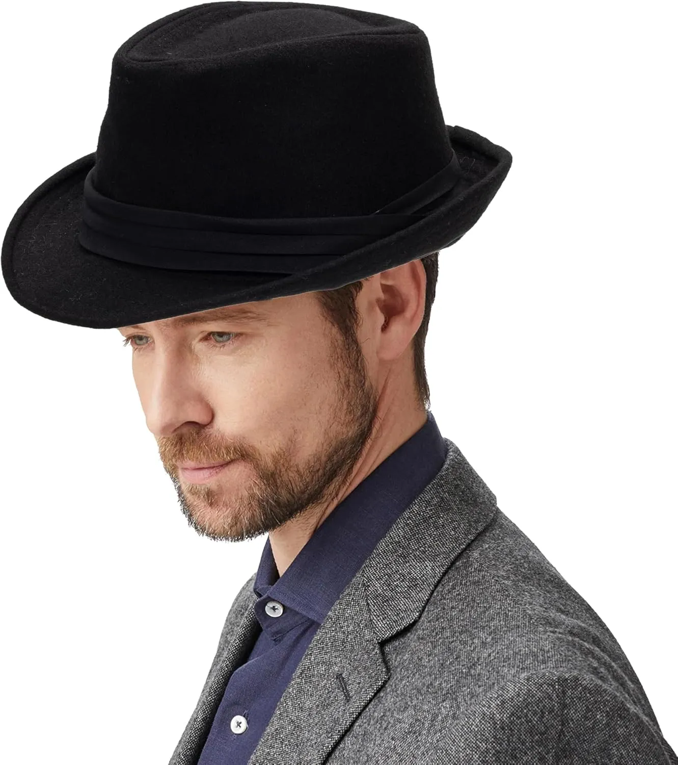 Classic Manhattan Fedora Hat Felt Trilby Short Brim Bowler Hat for Mens Womens 23"