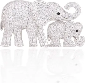 Cute Mother and Baby Elephants Brooch Pins Crystal Rhinestone Animal Kingdom Breastpin Broach Lapel Pin for Women Men Jewelry