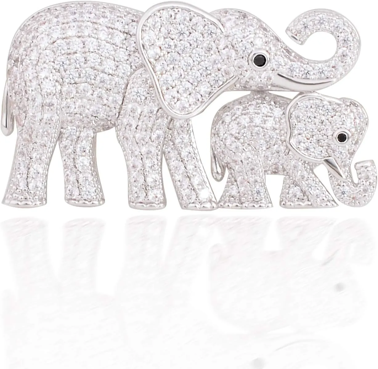 Cute Mother and Baby Elephants Brooch Pins Crystal Rhinestone Animal Kingdom Breastpin Broach Lapel Pin for Women Men Jewelry
