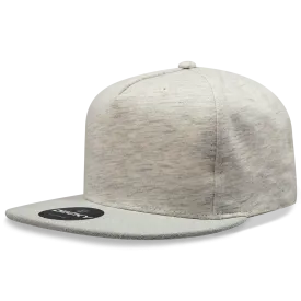 Decky 1132 5 Panel Heather Jersey Knit Cap Snapback Hat Flat Bill