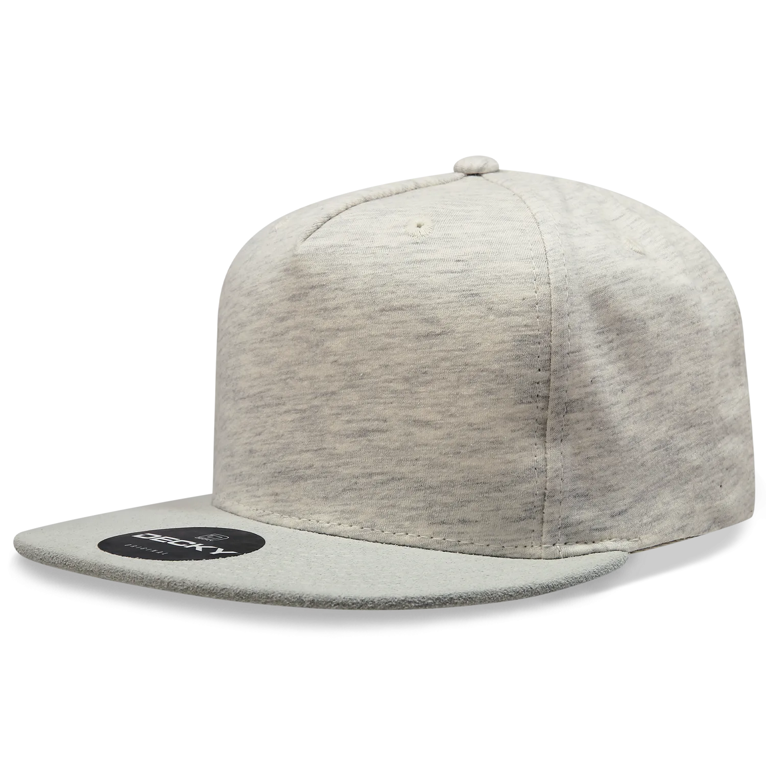 Decky 1132 5 Panel Heather Jersey Knit Cap Snapback Hat Flat Bill