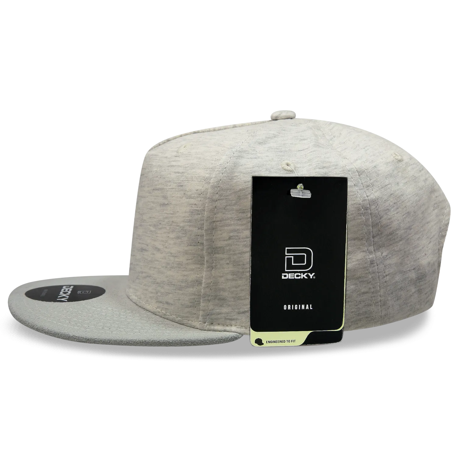 Decky 1132 5 Panel Heather Jersey Knit Cap Snapback Hat Flat Bill