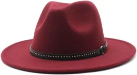 DHAEY Autumn and Winter Warm Woolen Top Hat, Large Brim Felt Hat, Vintage and Versatile Jazz Hat, Imitation Wool Hat Luopan Caps & Hats (Color : Claret, Size : 56-58cm)