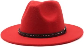 DHAEY Autumn and Winter Warm Woolen Top Hat, Large Brim Felt Hat, Vintage and Versatile Jazz Hat, Imitation Wool Hat Luopan Caps & Hats (Color : Rose Red, Size : 56-58cm)