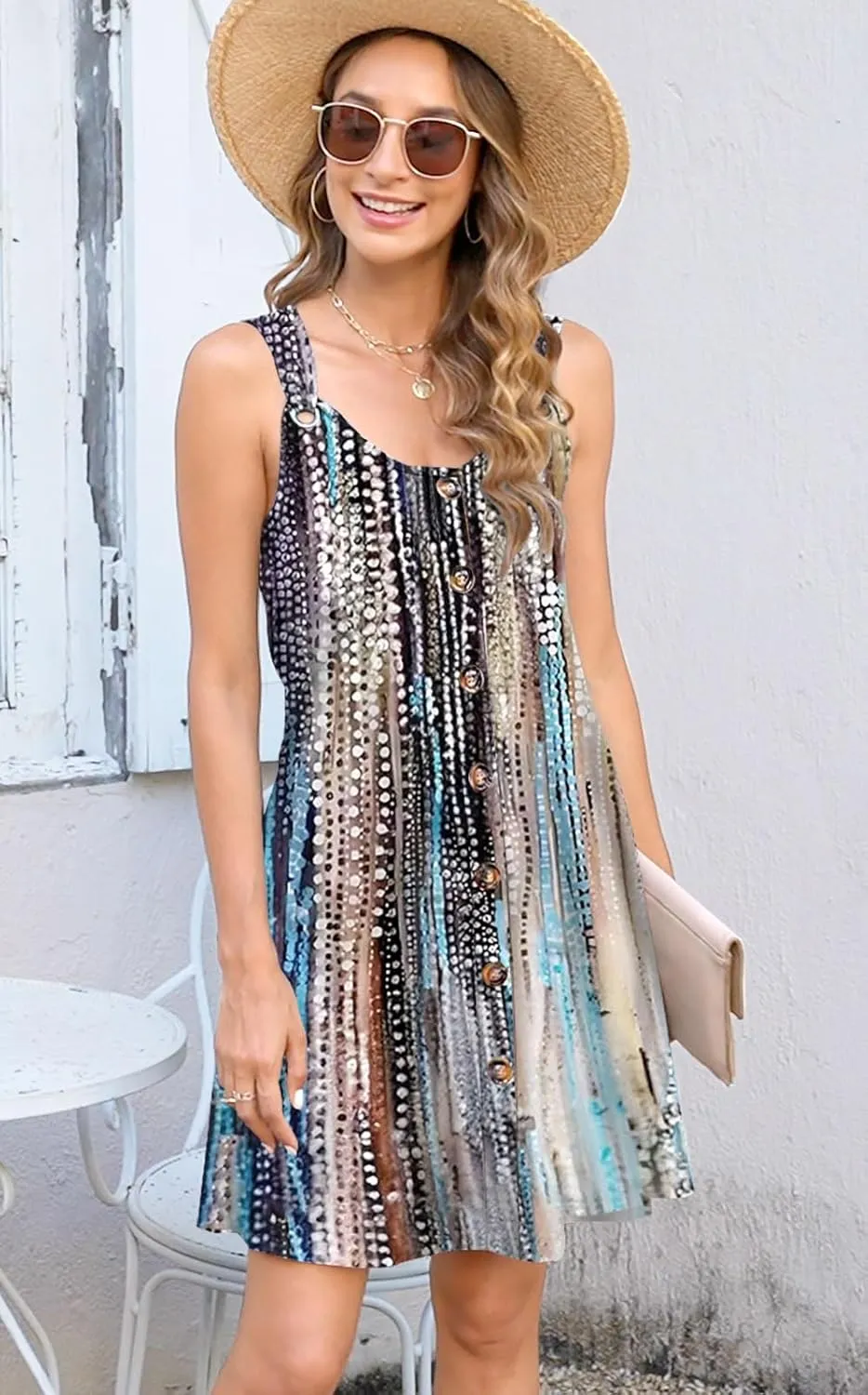 Disamer Summer Dresses for Women 2025 Sundresses Beach Swimsuit Coverups Vacation Sleeveless Button Down Spring Sun Dress