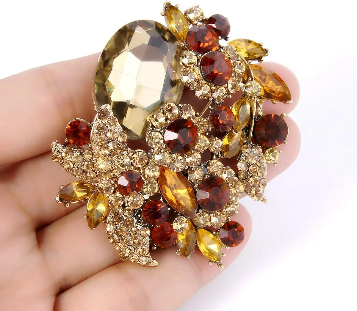 EVER FAITH Rhinestone Crystal Party Flower Leaf Vine Brooch