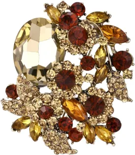 EVER FAITH Rhinestone Crystal Party Flower Leaf Vine Brooch