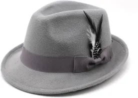 Fedora Hat for Men, Classic Short Brim Adjustable Panama Hat with Feather Winter Felt Jazz Cap