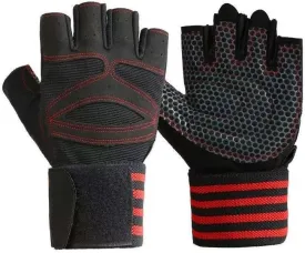 Fitness Gloves Breathable Non-Slip Outdoor Sports Riding Wriststrap Half Fingers Gloves (RED, Large)