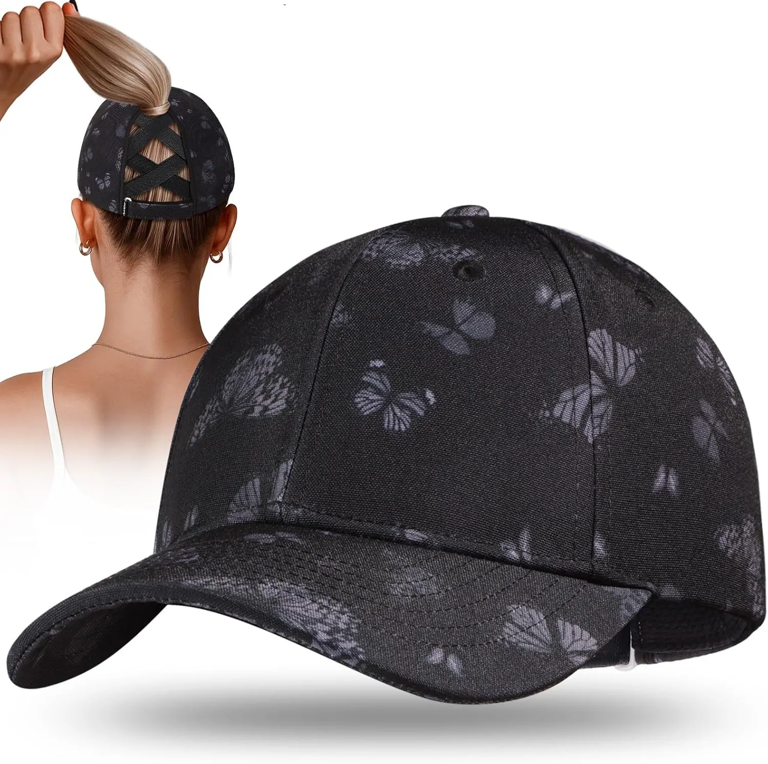 Flafens High Ponytail Hats for Women Baseball Caps - Cute Summer Adjustable Criss Cross Sports Running Pony Tail Hat Ladies