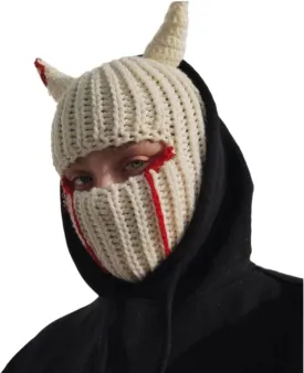 Funny Horns Creative Knitted Hat Beanies Warm Full Face Cover Ski Mask Hat Windproof Balaclava Hat for Men Women