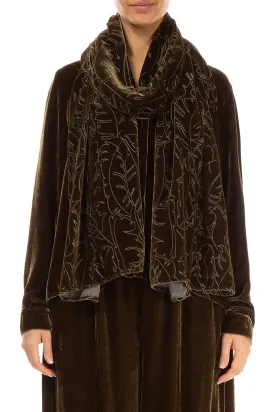 Golden Sage Devoré Feather Silk Velvet Scarf