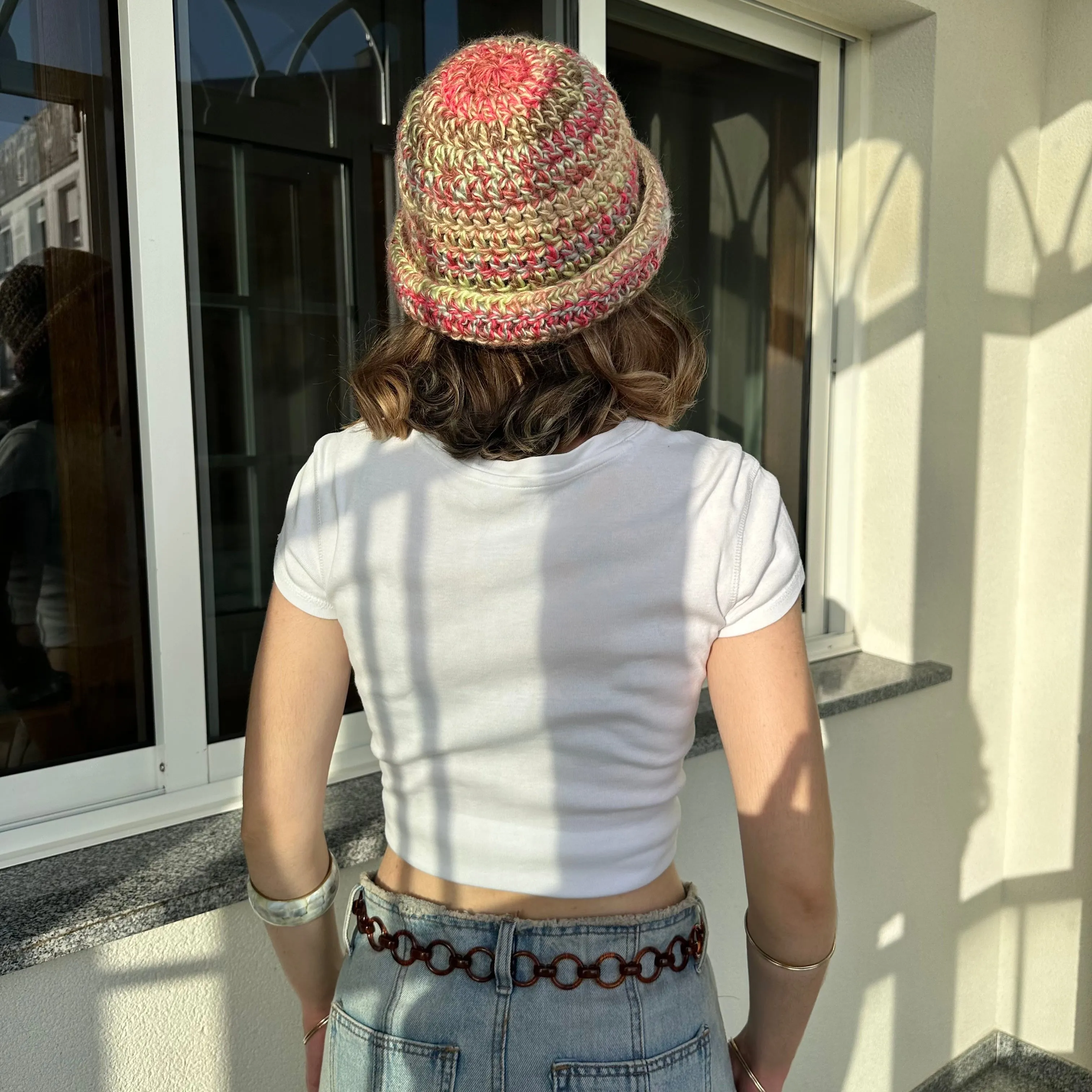 Handmade Fireburst chunky crochet bowler hat