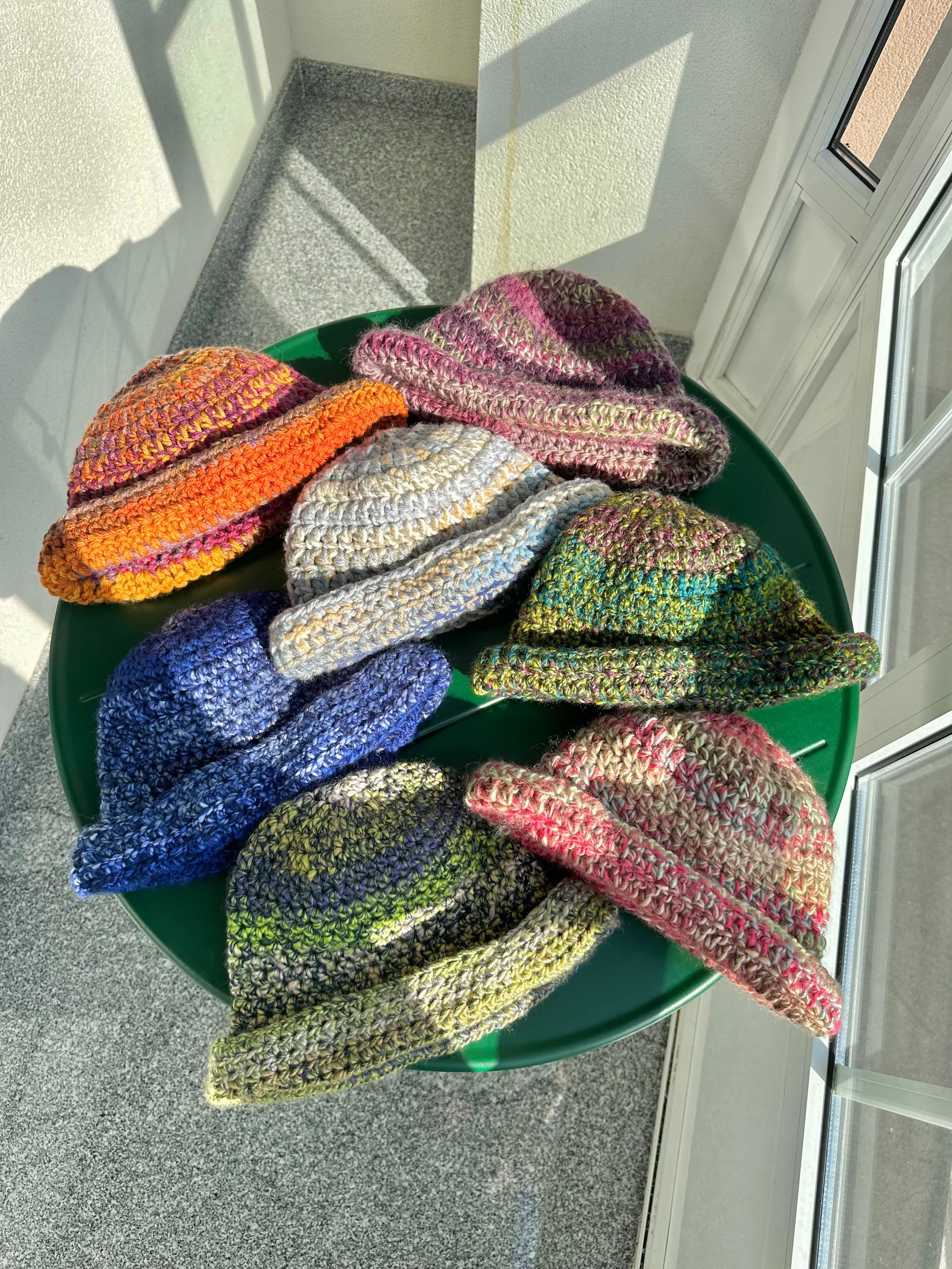 Handmade Fireburst chunky crochet bowler hat