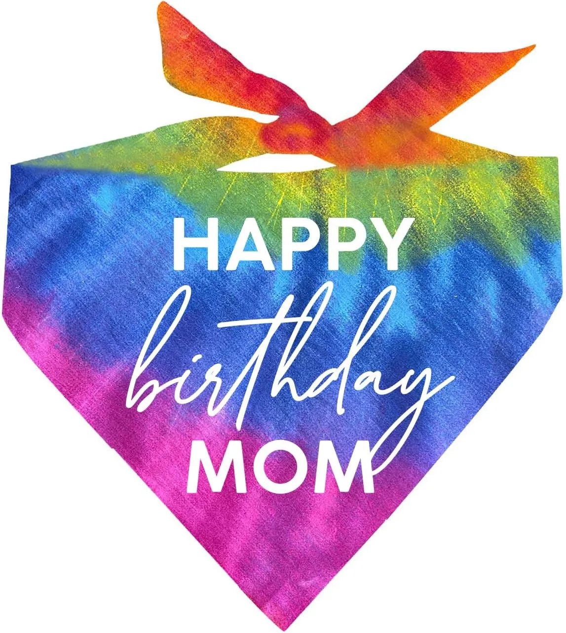 Happy Birthday Mom Dog Bandana | 100% Cotton Tie Dye Triangle | Made in USA | Birthday Pawty | Party Theme | Celebration Supplies | Photoshoot Prop | One Size | Sunset (959)