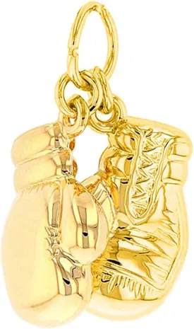 High Polish 14k Yellow Gold 3D Boxing Gloves Charm Sports Pendant
