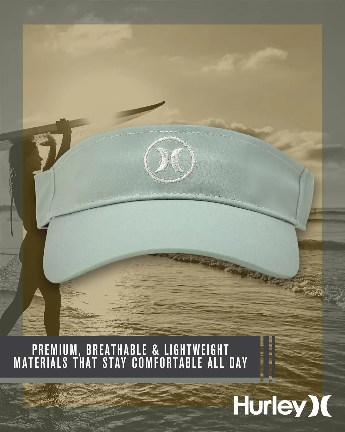 Hurley Women's Sun Visor Hat - UV Protection Square Curved Bill Adjustable Snap Athletic Golf Tennis Visor for Outdoor