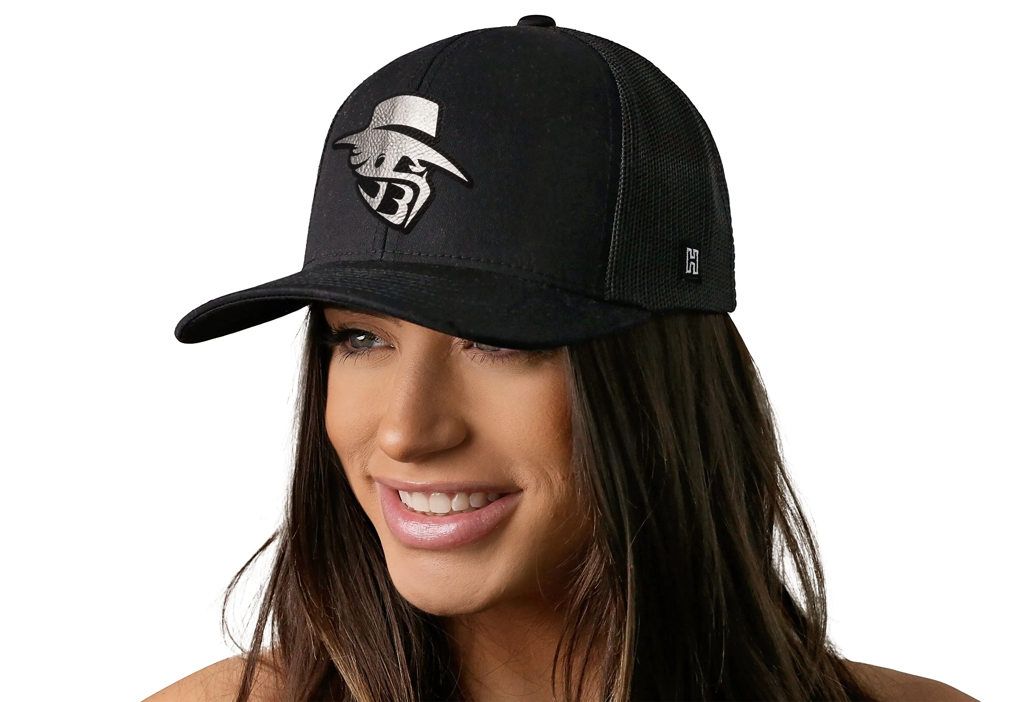 JBR Silver Logo  |  Black Metallic Leather Snapback