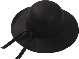 Kids Girls Retro Fedora Hats Solid Color Wide Brim Felt Bowler Floppy Hats Vintage Bow Bucket Caps for Fall Winter