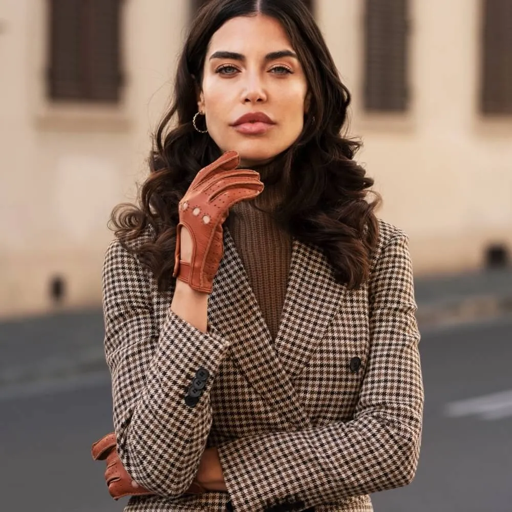 Maria (brown) - Italian driving gloves made of American deerskin leather