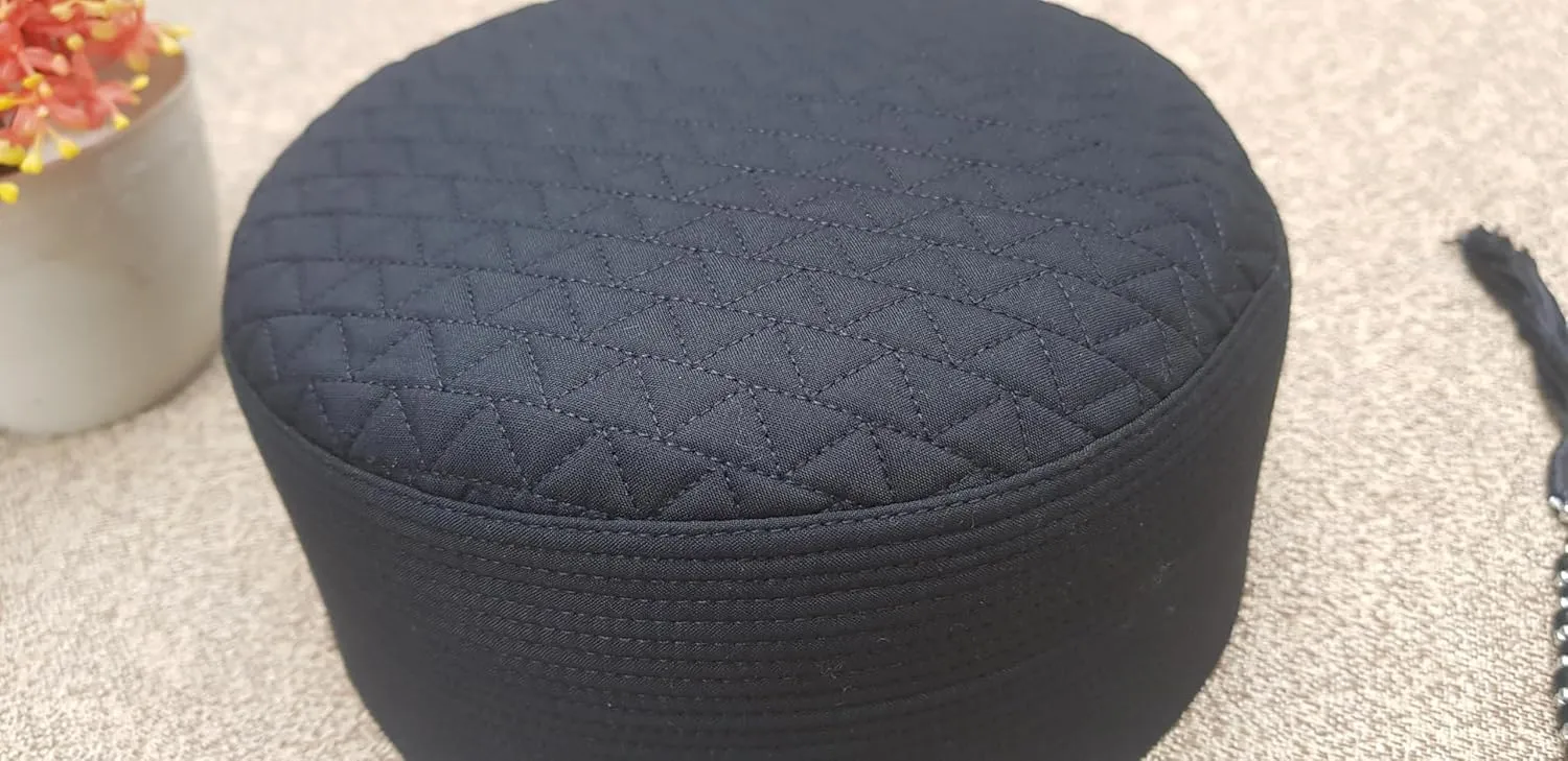 Men's Kufi Hat - Black Muslim Prayer Cap - Warm Cotton Beanie - Small/Medium/Large