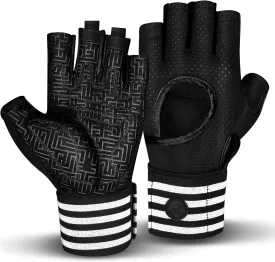 MOREOK Weight Lifting Gloves Gym Workout Gloves with Wrist Wrap Support for Men/Women-[Curved Open Back] Fitness Gloves for Weightlifting,Exercise,Training,Pull ups,Fitness,Rowing