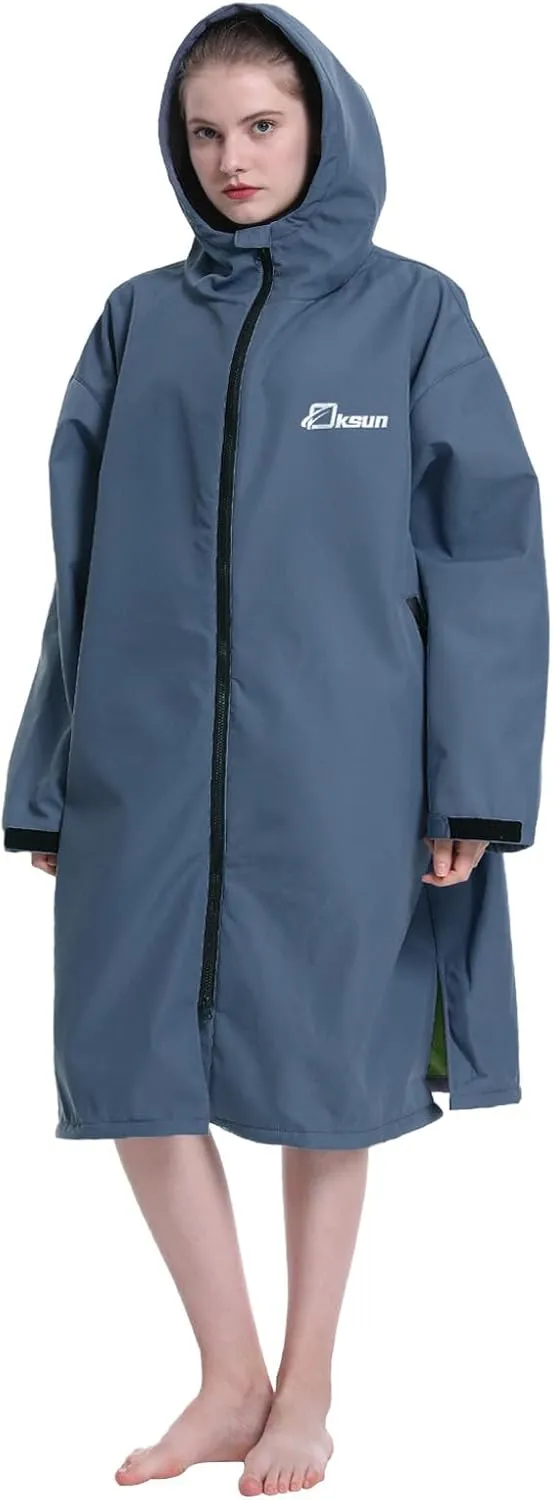 Oksun Oversized Waterproof Swim Parka: Windproof Warm Swimming Coat - Water Resistant Jacket - Thin Fleece Lined Surf Poncho
