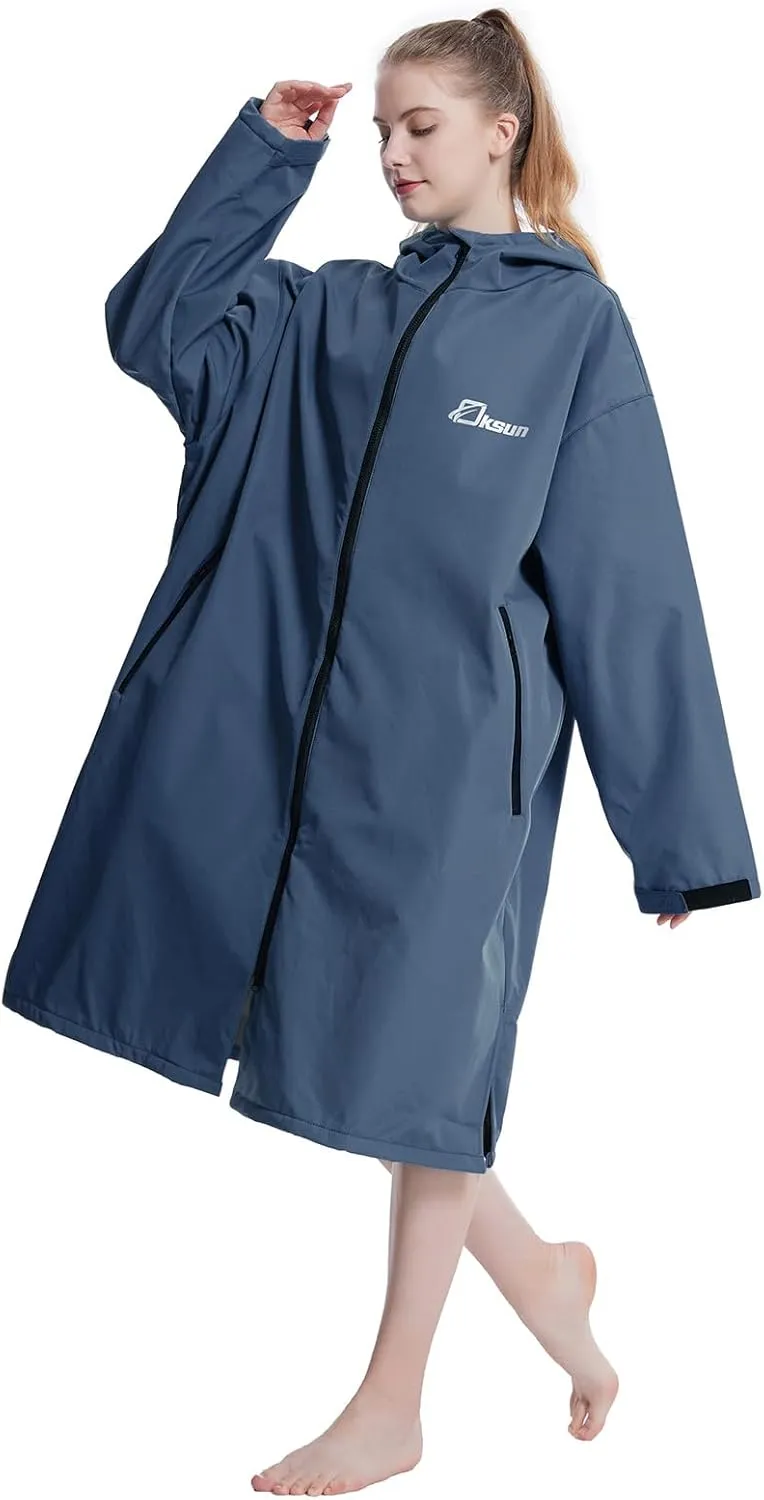 Oksun Oversized Waterproof Swim Parka: Windproof Warm Swimming Coat - Water Resistant Jacket - Thin Fleece Lined Surf Poncho