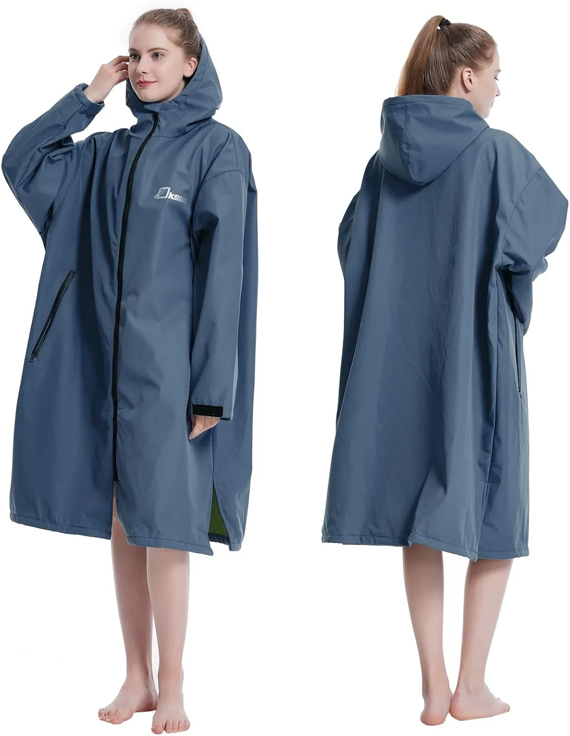 Oksun Oversized Waterproof Swim Parka: Windproof Warm Swimming Coat - Water Resistant Jacket - Thin Fleece Lined Surf Poncho