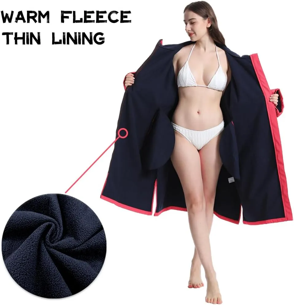 Oksun Oversized Waterproof Swim Parka: Windproof Warm Swimming Coat - Water Resistant Jacket - Thin Fleece Lined Surf Poncho