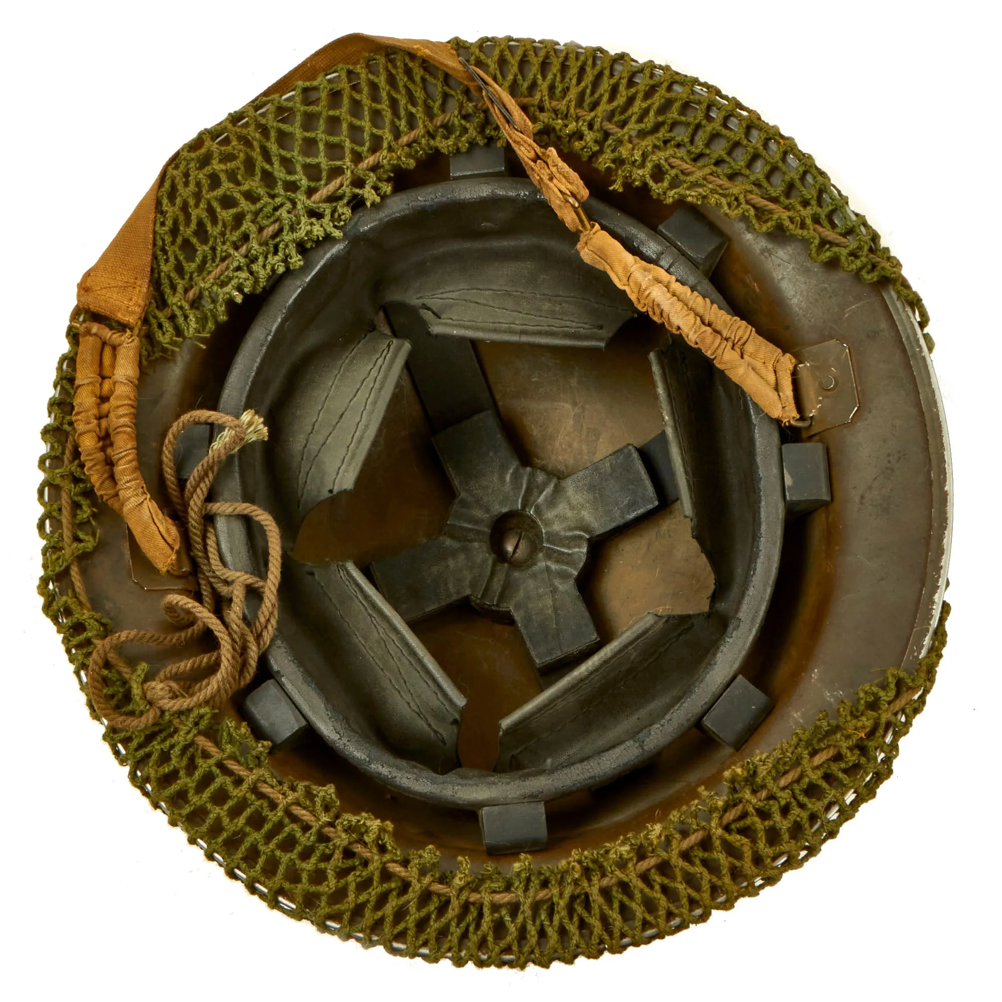 Original Canadian WWII Brodie MkII Steel Helmet by Canadian Motor Lamp Company Complete with Helmet Net and Scrim - Dated 1942