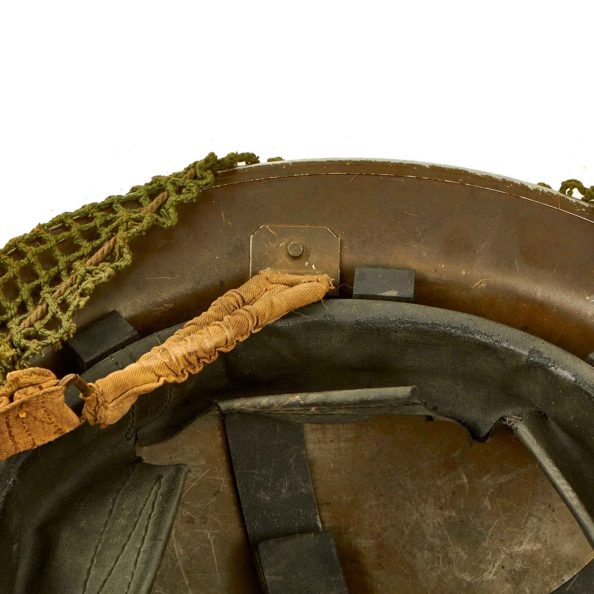 Original Canadian WWII Brodie MkII Steel Helmet by Canadian Motor Lamp Company Complete with Helmet Net and Scrim - Dated 1942