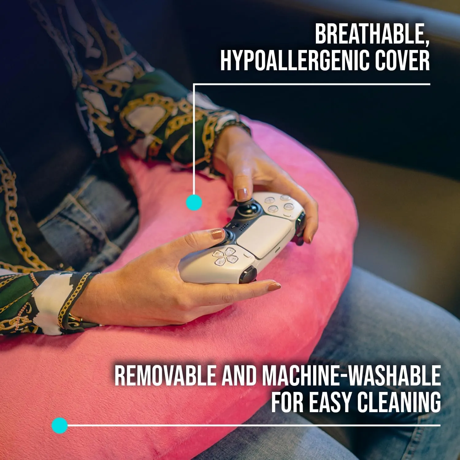 Rare Gaming Pillow | Ergonomic Gaming Lap Pillow Provides Wrist & Elbow Support, Reduces Shoulder & Neck Pressure | Plush Arm Rest Pillow with a Washable Cover & Easy-Storage Clip, (Pink)